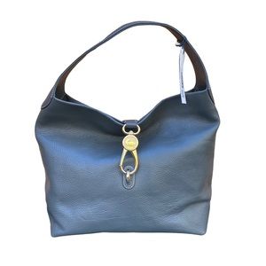 Dooney & Bourke Logo Lock Shoulder Bag Pebble Grain Dark Grey with Dust Bag